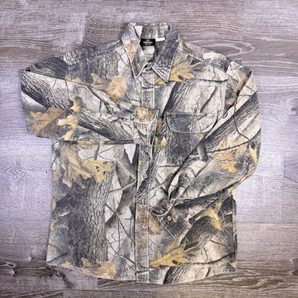 VTG‎ RedHead Camo Flannel Shirt Mens M RealTree Hardwoods Chamois Made In USA